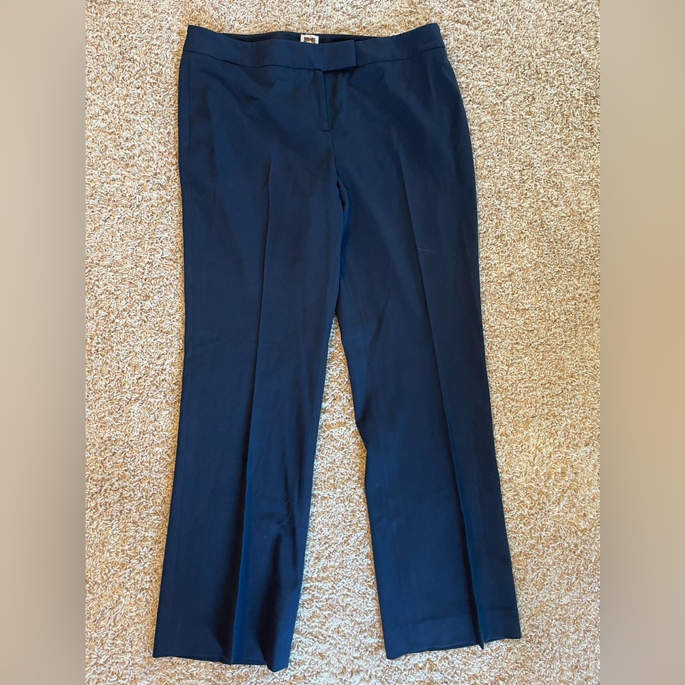 Anne Klein Navy Flat Front No Pockets Straight Leg Trousers Pants 12S
